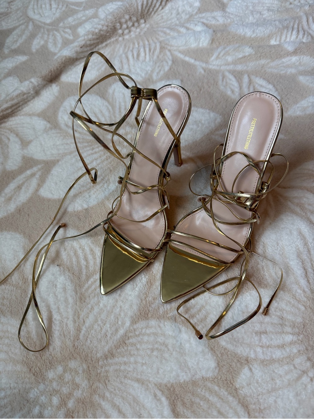 PrettyLittleThing Metallic Gold Lace-Up Pointed Heels